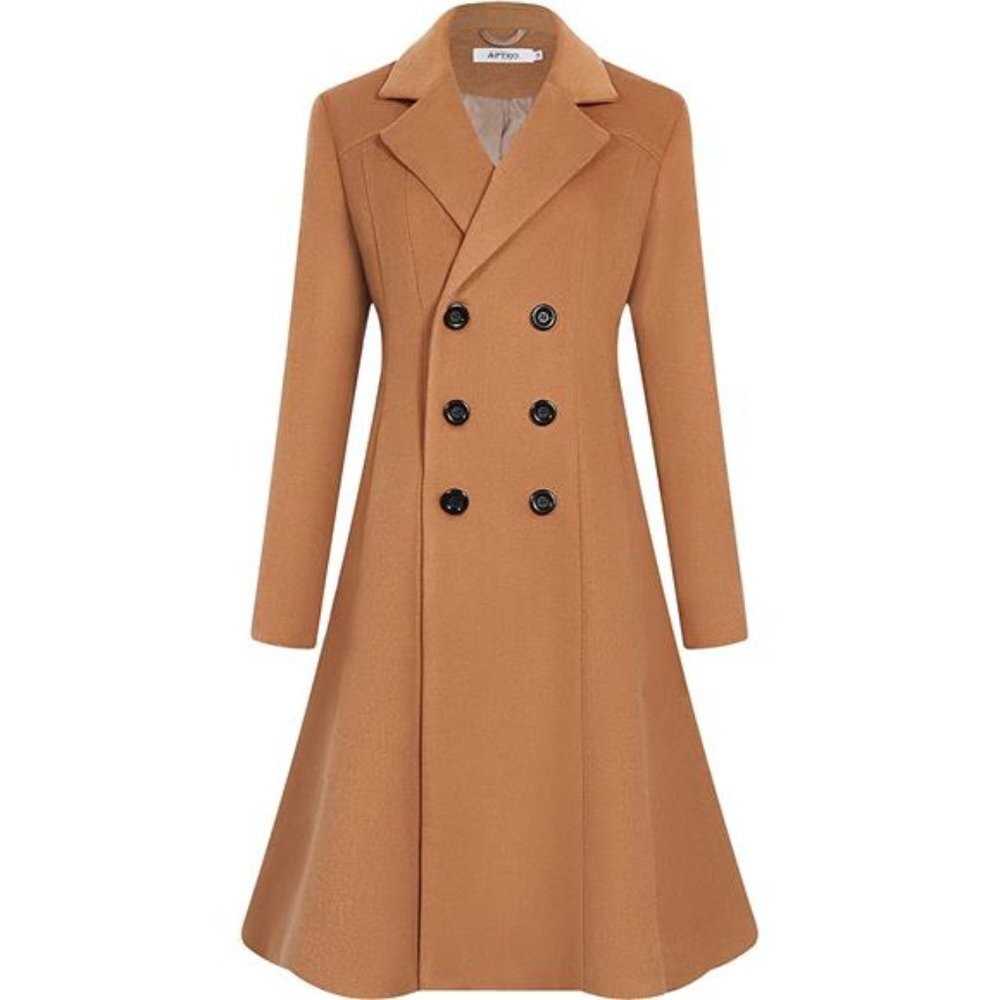 Women's Winter Wool Dress Coat Double Breasted Pea Coat Long Trench Coat